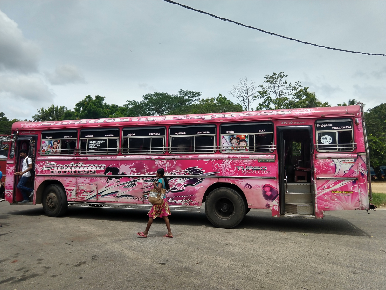 Outside Pink Bus